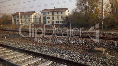 railway tracks in suburban scene