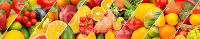 fruits and vegetables background. Collage. Wide photo .