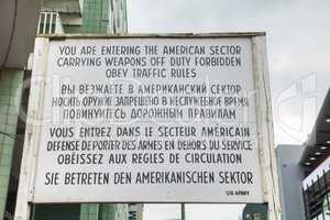 Historical sign at Checkpoint Charlie in Berlin