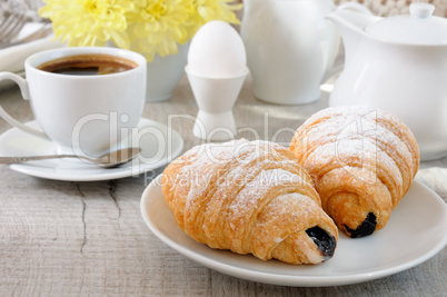 Morning coffee cup croissant