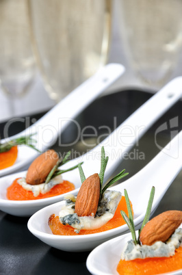 Sun-dried apricots with gorgonzola and almonds