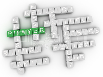 3d Prayer word cloud collage, religion concept background