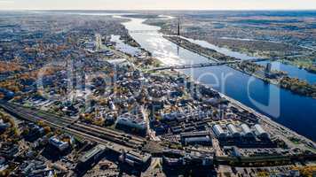Riga city DSLR Drone Buildings photo from above