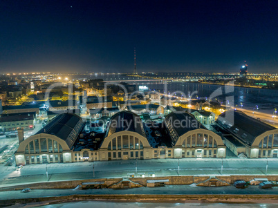 Riga city bridge And Old Town Autumn Drone flight trafics and cars above