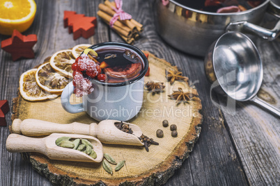 mulled wine in an iron mug