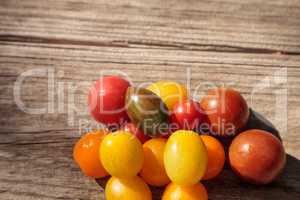 Bright colorful cherry tomatoes in red, yellow, green and purple
