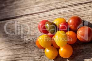 Bright colorful cherry tomatoes in red, yellow, green and purple