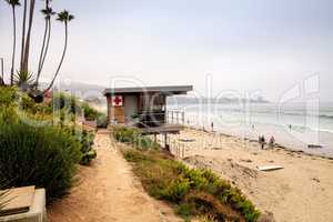 Overcast cloudy day over the first aid lifeguard station at Scri