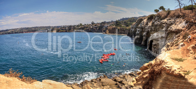 Kayaks near coastal caves at La Jolla Cove