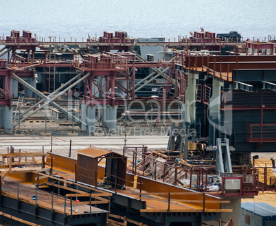 Construction site. Metal frame structures. Fragment.