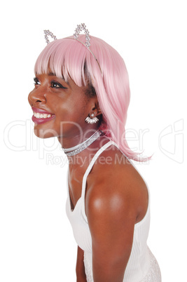 Profile portrait woman with pink hair