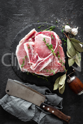 Raw meat, pork steaks