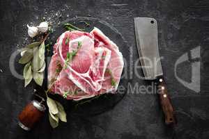 Raw meat, pork steaks