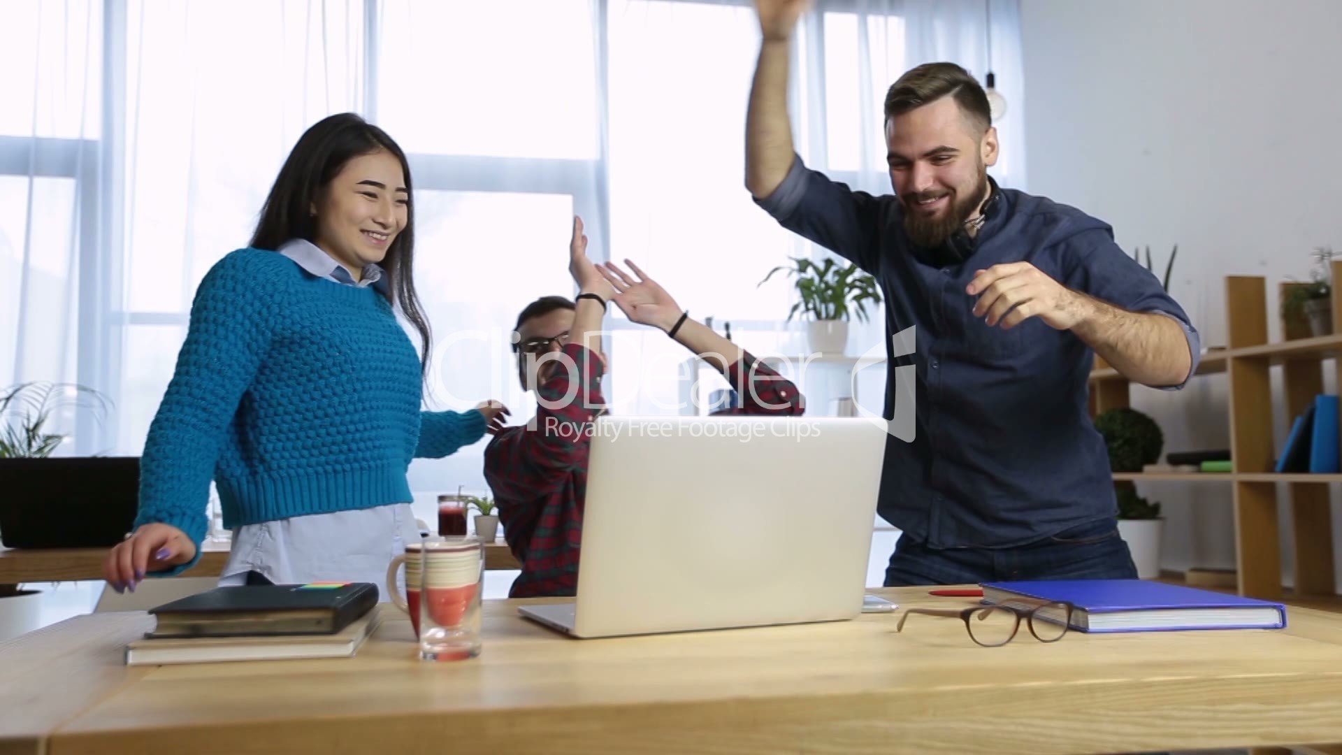 Business Team Celebrating A Good Job In Office Royalty Free Video