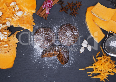 pumpkin muffins sprinkled with powdered sugar