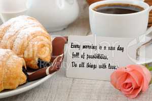 Breakfast with motivational quote