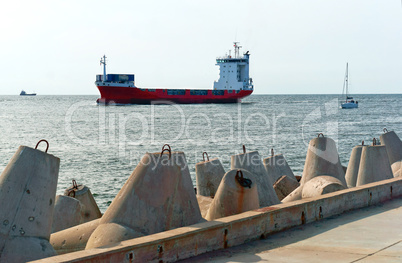 cargo ship at sea, the ship returned to port in the Baltic sea