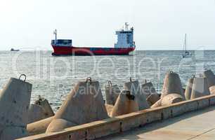 cargo ship at sea, the ship returned to port in the Baltic sea