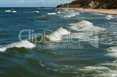 Sea waves on the beach, a storm in the Baltic sea