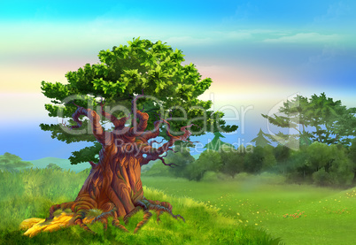 Solitary Large Oak on a Hill