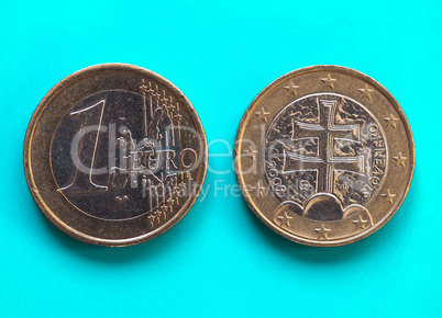 1 euro coin, European Union, Slovakia over green blue
