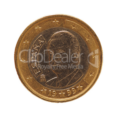 1 euro coin, European Union, Spain isolated over white