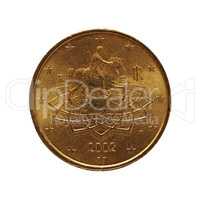 50 cents coin, European Union, Italy isolated over white