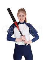 Woman holding her bat in softball