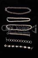 Display of silver necklace and bracelets