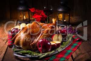 Roast Christmas duck with apples