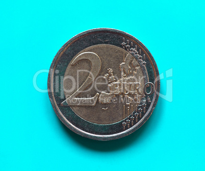 Two Euros coin, European Union over green blue