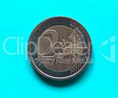 Two Euros coin, European Union over green blue