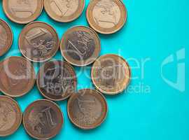 Euro coins, European Union over green blue with copy space
