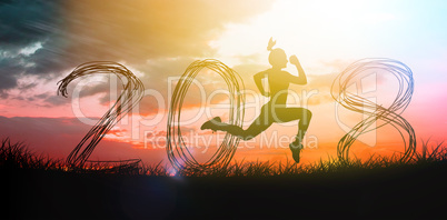 Composite image of women athlete jumping