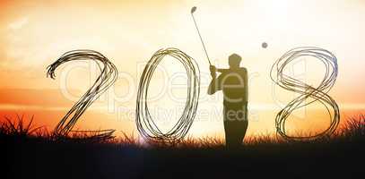 Composite image of golfer playing