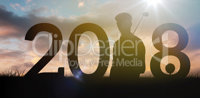 Composite image of golfer standing
