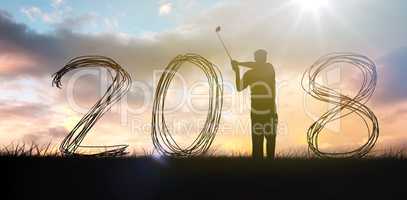 Composite image of golfer hit the golf ball