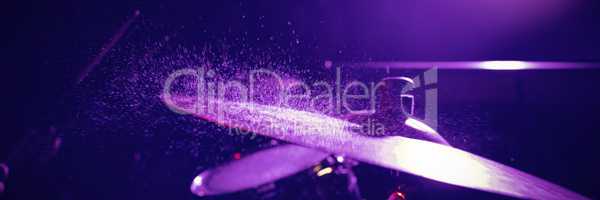 Close up of drum set in nightclub