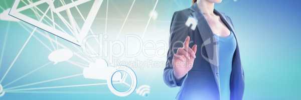 Composite image of mid section of businesswoman using imaginary interface
