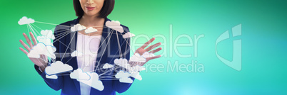 Composite image of businesswoman using invisible screen