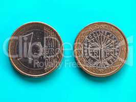 1 euro coin, European Union, France over green blue