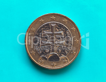 1 euro coin, European Union, Slovakia over green blue