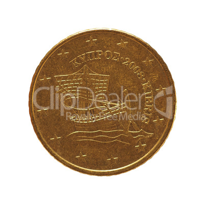 50 cents coin, European Union, Cyprus isolated over white