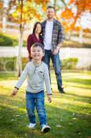 Outdoor Portrait of Happy Mixed Race Chinese and Caucasian Paren