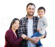 Mixed Race Chinese and Caucasian Parents and Child Isolated on a