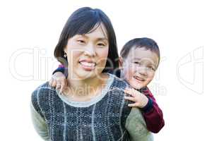 Chinese Mother and Mixed Race Child Isolated on a White Backgrou