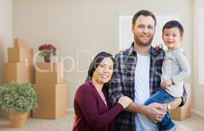 Mixed Race Chinese and Caucasian Parents and Child Inside Empty