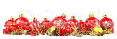 3d render - red christmas baubles over white background