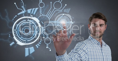 Businessman touching futuristic interface