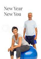 New Year and new You text with fitness couple